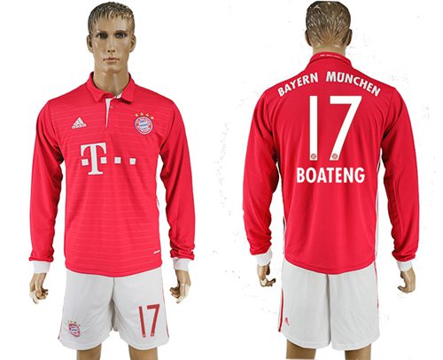 Bayern Munchen 17 Boateng Home Long Sleeves Soccer Club Jersey