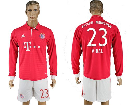 Bayern Munchen 23 Vidal Home Long Sleeves Soccer Club Jersey