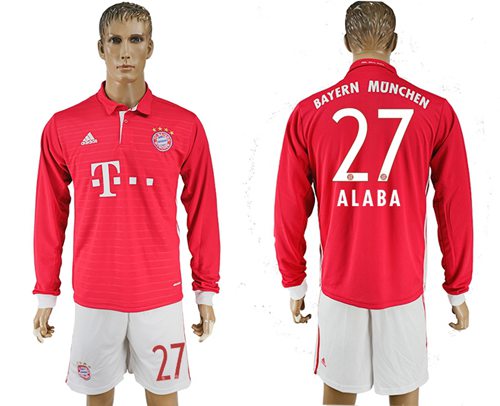 Bayern Munchen 27 Alaba Home Long Sleeves Soccer Club Jersey