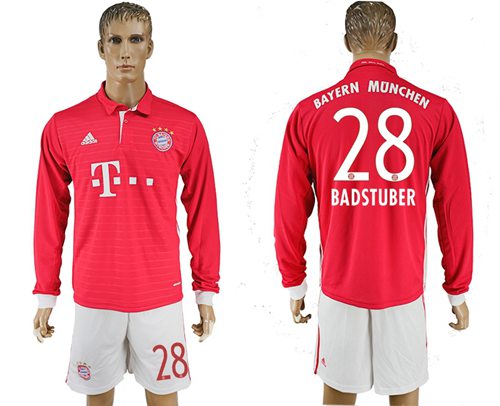 Bayern Munchen 28 Badstuber Home Long Sleeves Soccer Club Jersey