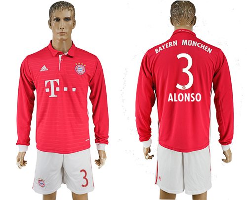 Bayern Munchen 3 Alonso Home Long Sleeves Soccer Club Jersey