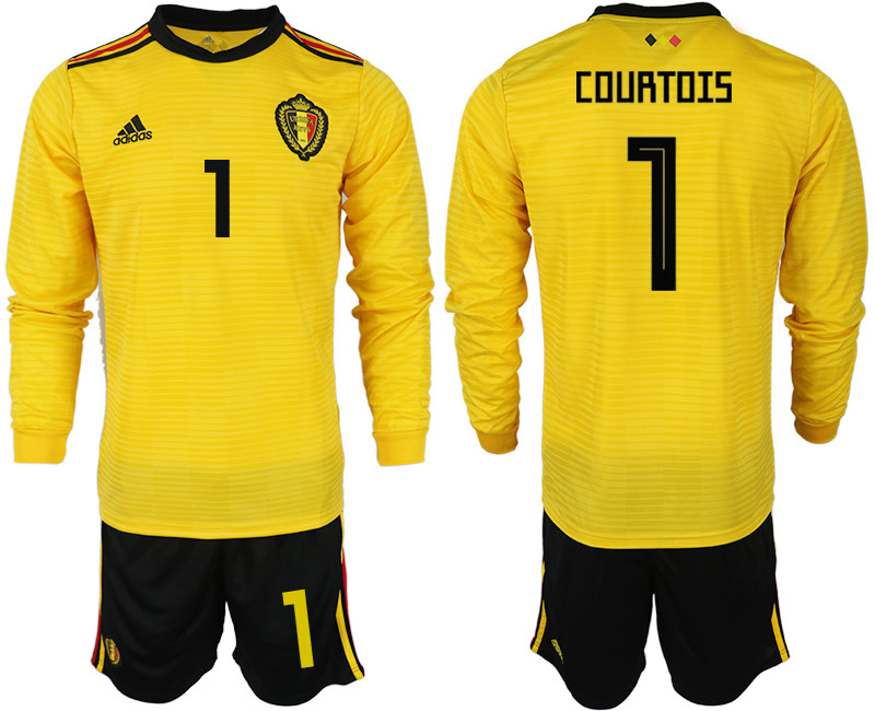 Belgium 1 COURTOIS Away 2018 FIFA World Cup Long Sleeve Soccer Jersey