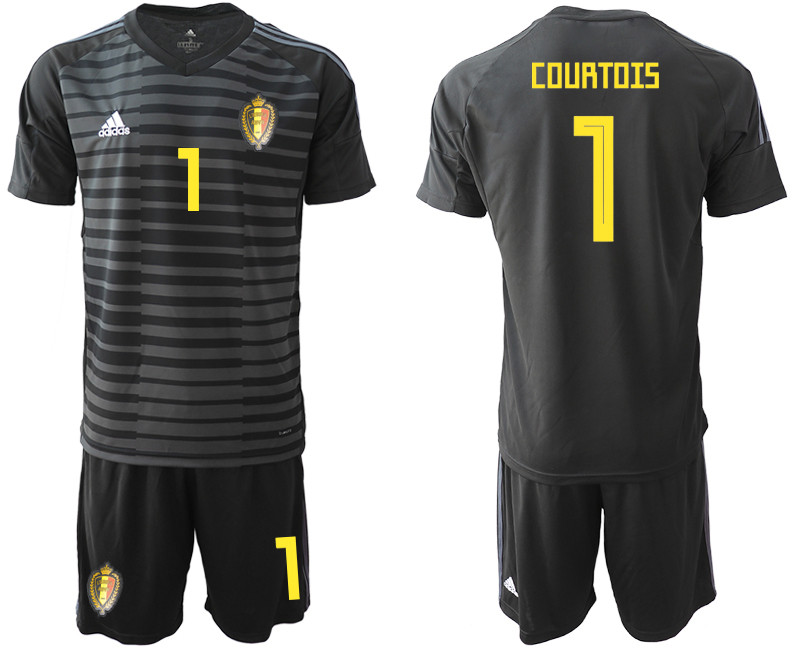 Belgium 1 COURTOIS Black 2018 FIFA World Cup Goalkeeper Soccer Jersey