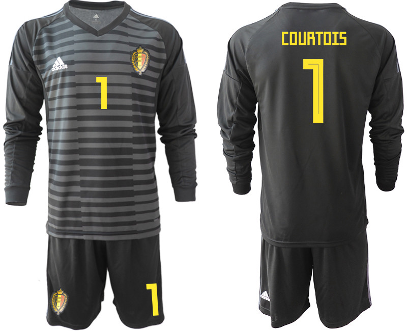 Belgium 1 COURTOIS Black 2018 FIFA World Cup Long Sleeve Goalkeeper Soccer Jersey