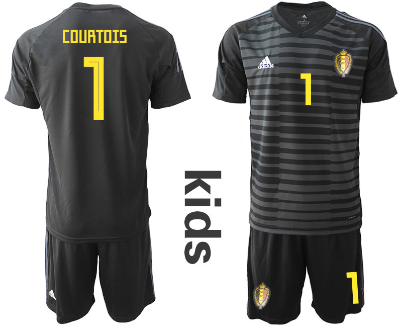 Belgium 1 COURTOIS Black Youth 2018 FIFA World Cup Soccer Jersey
