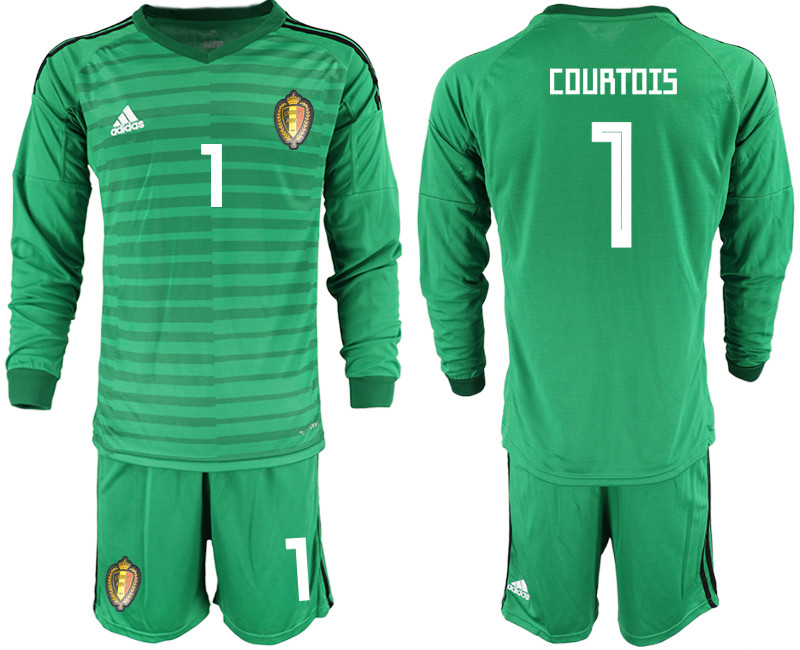 Belgium 1 COURTOIS Green 2018 FIFA World Cup Long Sleeve Goalkeeper Soccer Jersey