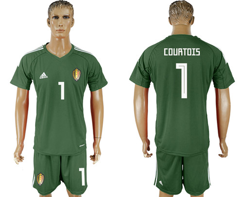 Belgium 1 COURTOIS Military Green Goalkeeper 2018 FIFA World Cup Soccer Jersey