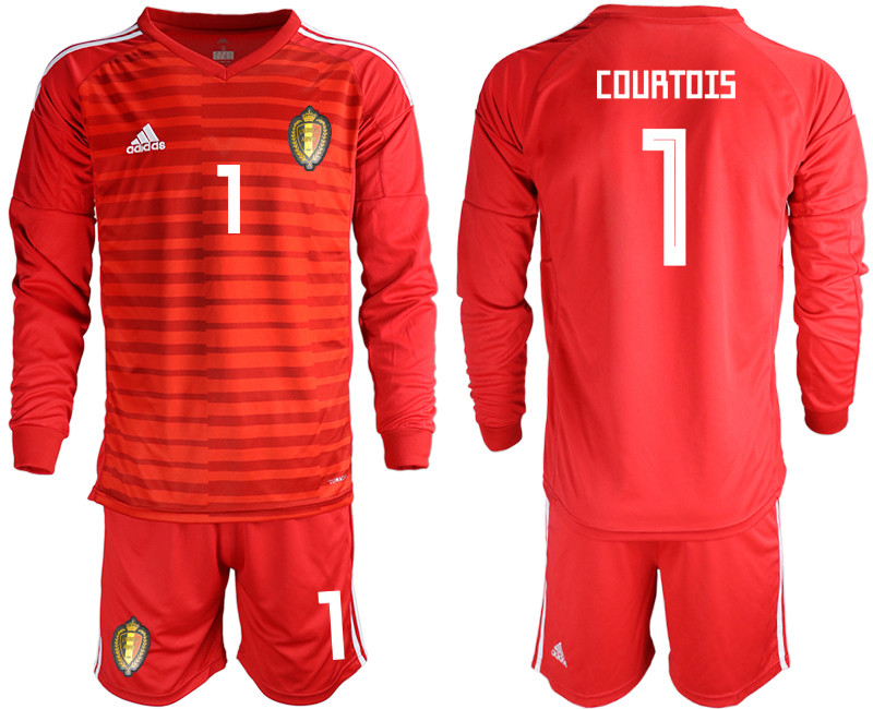 Belgium 1 COURTOIS Red 2018 FIFA World Cup Long Sleeve Goalkeeper Soccer Jersey