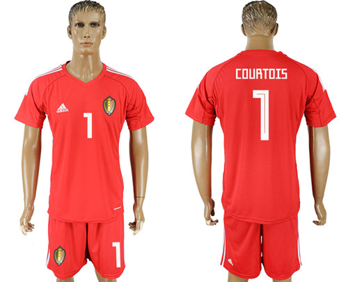 Belgium 1 COURTOIS Red Goalkeeper 2018 FIFA World Cup Soccer Jersey