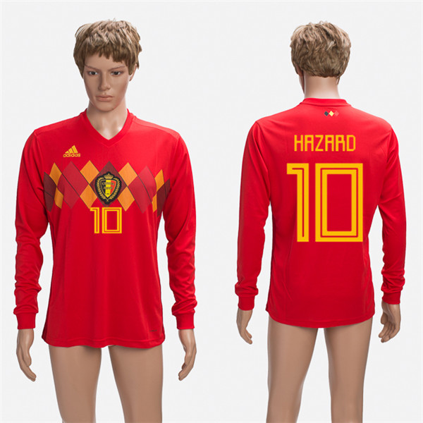 Belgium 10 HAZARD Home 2018 FIFA World Cup Long Sleeve Thailand Soccer Jersey