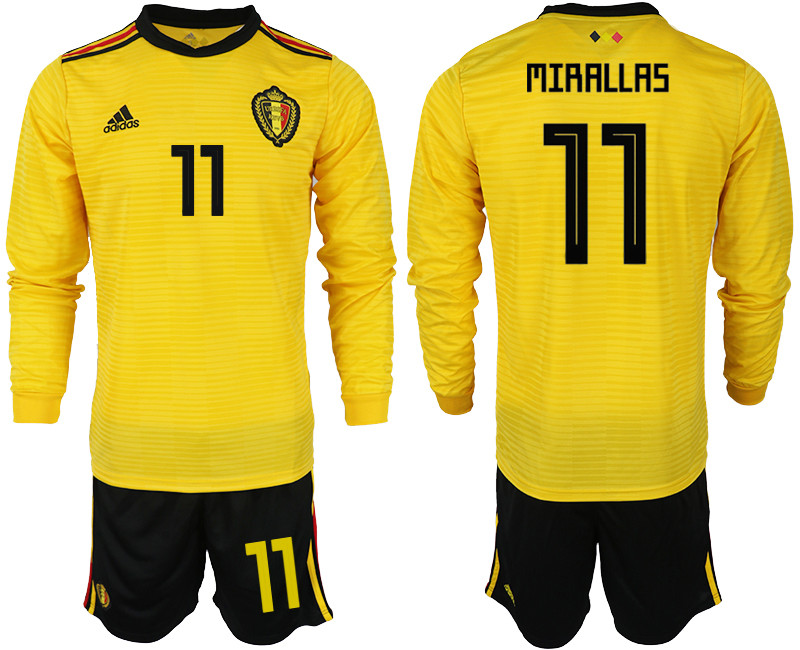 Belgium 11 MIRALLAS Away 2018 FIFA World Cup Long Sleeve Soccer Jersey