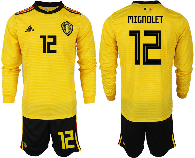 Belgium 12 MIGNOLET Away 2018 FIFA World Cup Long Sleeve Soccer Jersey