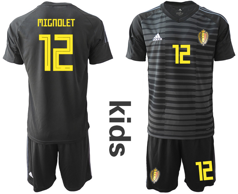 Belgium 12 MIGNOLET Black Youth 2018 FIFA World Cup Soccer Jersey