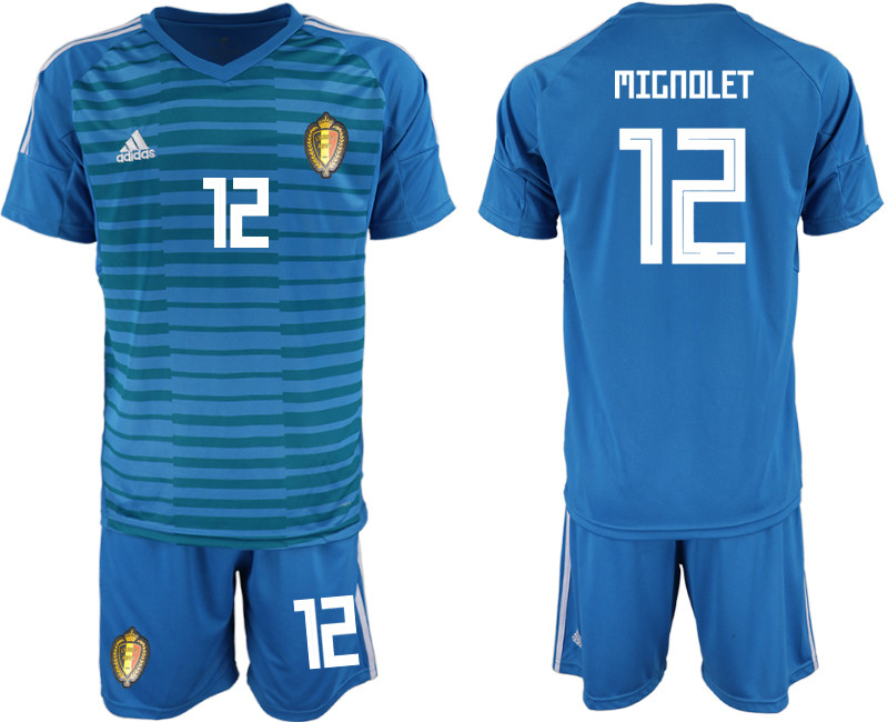 Belgium 12 MIGNOLET Blue 2018 FIFA World Cup Goalkeeper Soccer Jersey