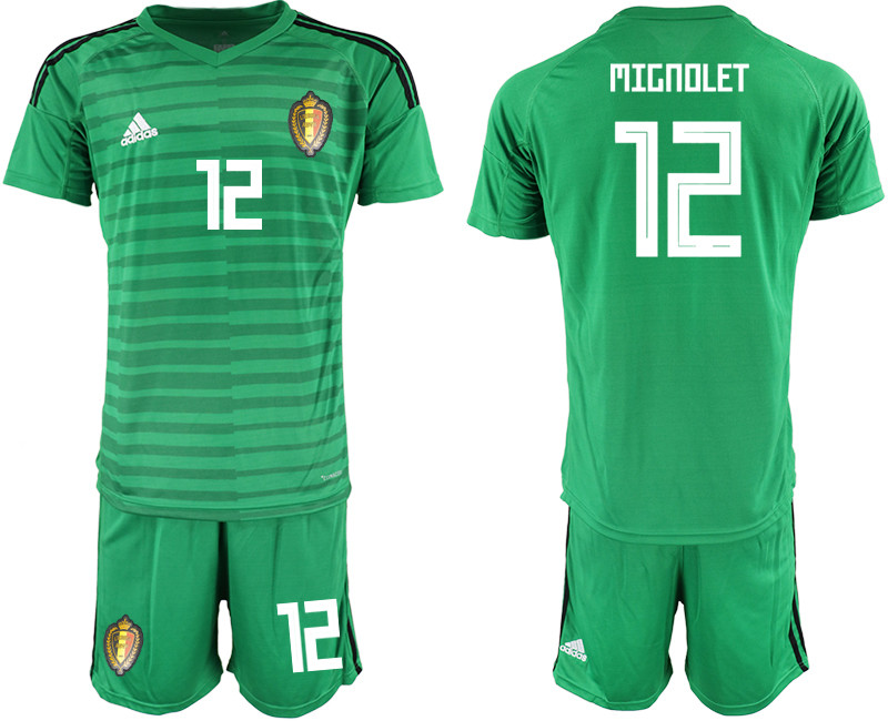 Belgium 12 MIGNOLET Green 2018 FIFA World Cup Goalkeeper Soccer Jersey