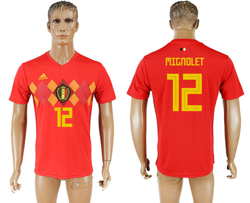 Belgium 12 MIGNOLET Home 2018 FIFA World Cup Thailand Soccer Jersey