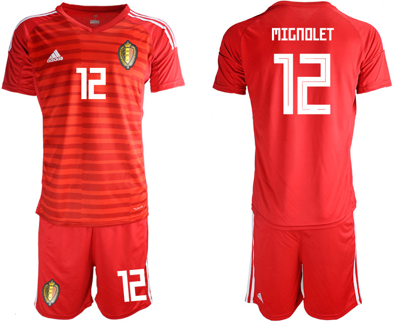 Belgium 12 MIGNOLET Red 2018 FIFA World Cup Goalkeeper Soccer Jersey