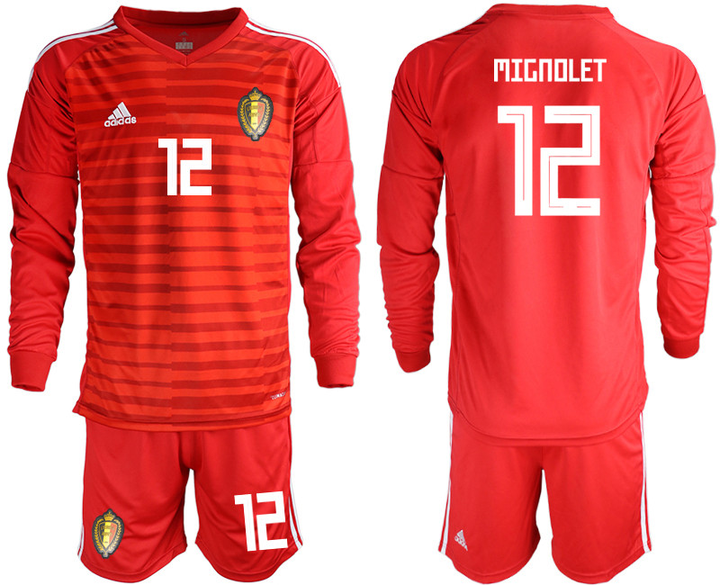 Belgium 12 MIGNOLET Red 2018 FIFA World Cup Long Sleeve Goalkeeper Soccer Jersey