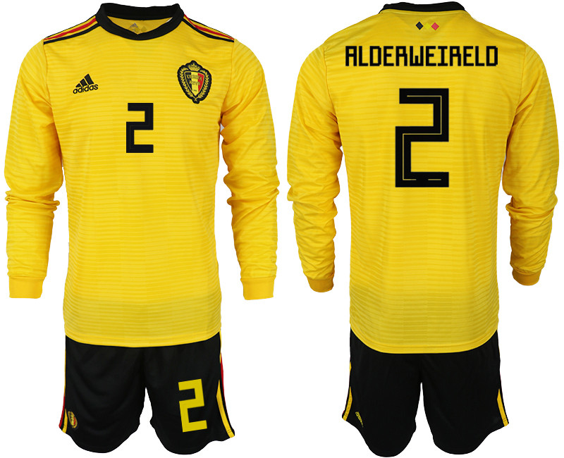 Belgium 2 ALDERWEIRELD Away 2018 FIFA World Cup Long Sleeve Soccer Jersey