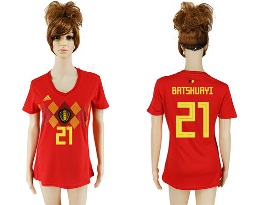 Belgium 21 BATSHUAYI Home Women 2018 FIFA World Cup Soccer Jersey