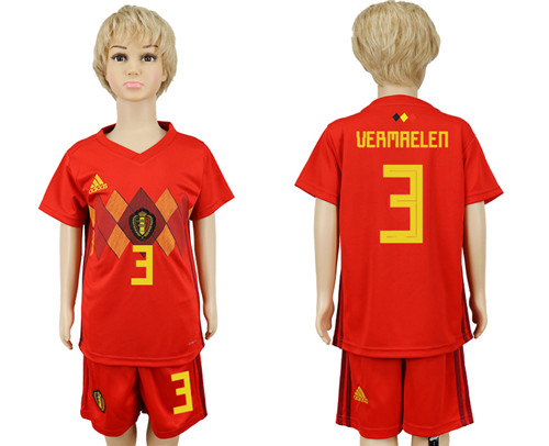 Belgium 3 VERMAELEN Home Youth 2018 FIFA World Cup Soccer Jersey