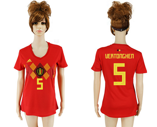 Belgium 5 VERTONGHEN Home Women 2018 FIFA World Cup Soccer Jersey