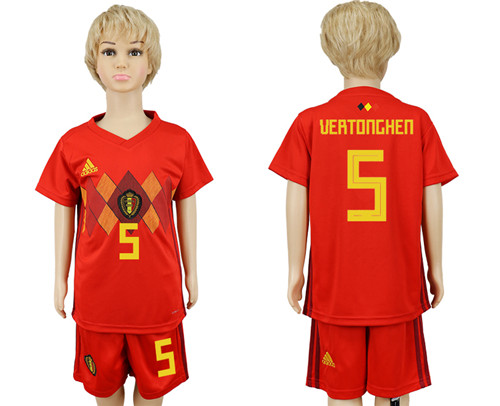 Belgium 5 VERTONGHEN Home Youth 2018 FIFA World Cup Soccer Jersey