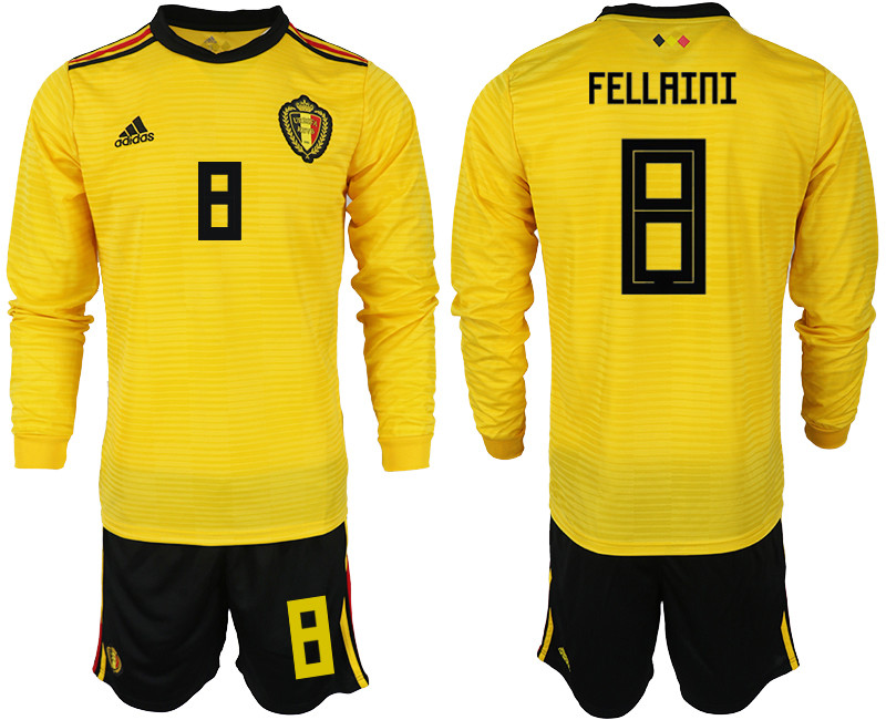 Belgium 8 FELLAINI Away 2018 FIFA World Cup Long Sleeve Soccer Jersey
