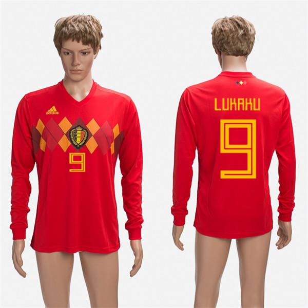 Belgium 9 LUKAKU Home 2018 FIFA World Cup Long Sleeve Thailand Soccer Jersey