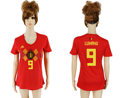 Belgium 9 LUKAKU Home Women 2018 FIFA World Cup Soccer Jersey