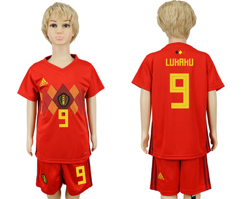 Belgium 9 LUKAKU Home Youth 2018 FIFA World Cup Soccer Jersey