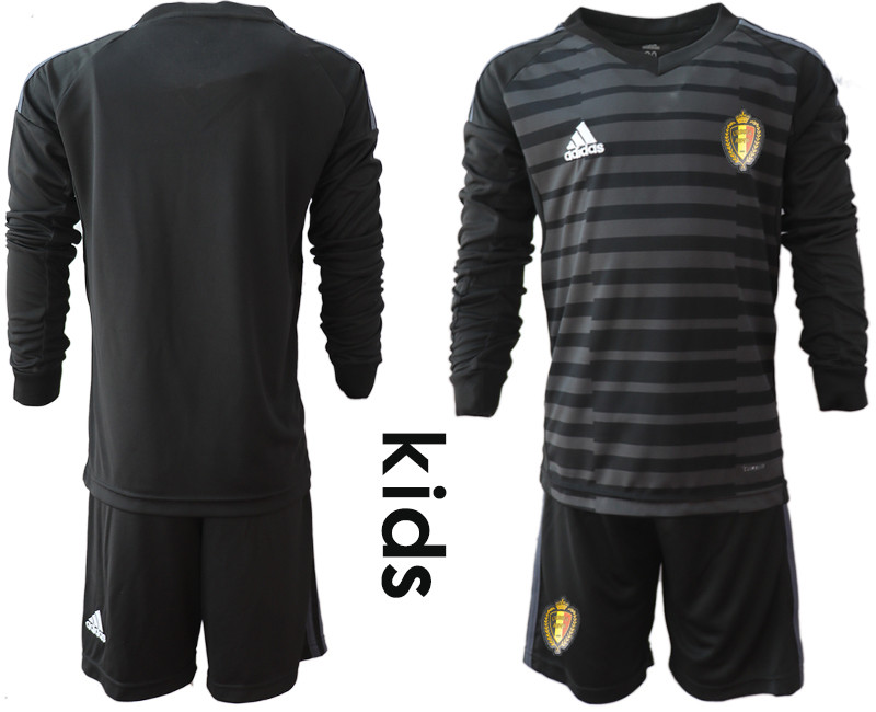 Belgium Black Youth 2018 FIFA World Cup Long Sleeve Goalkeeper Soccer Jersey