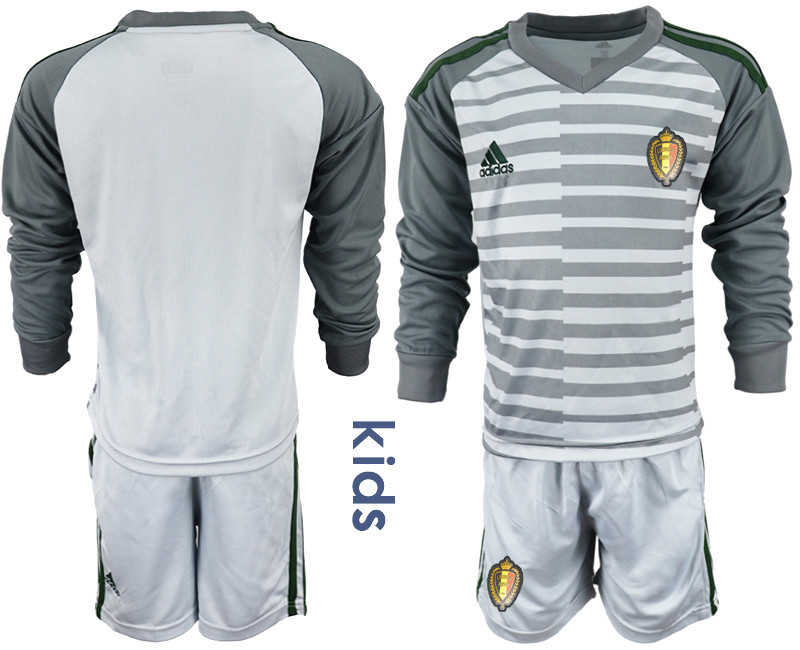Belgium Gray Youth 2018 FIFA World Cup Long Sleeve Goalkeeper Soccer Jersey