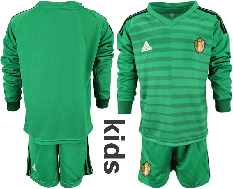 Belgium Green Youth 2018 FIFA World Cup Long Sleeve Goalkeeper Soccer Jersey