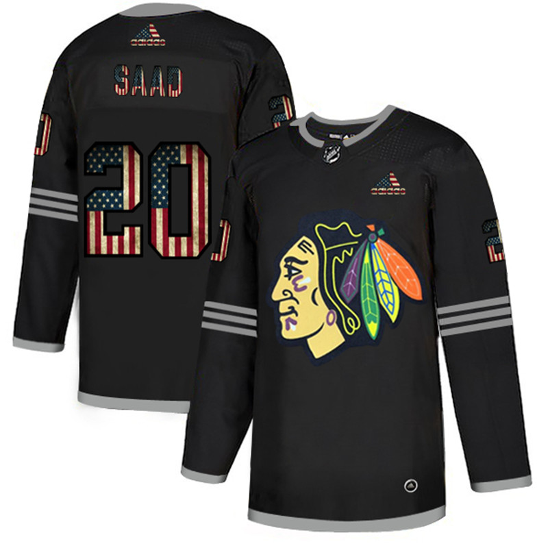 Blackhawks 20 Brandon Saad Black USA Flag Fashion Adidas Jersey