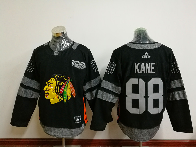 Blackhawks 88 Patrick Kane Black 1917 2017 100th Anniversary Jersey