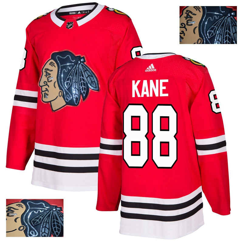 Blackhawks 88 Patrick Kane Red With Special Glittery Logo  Jersey
