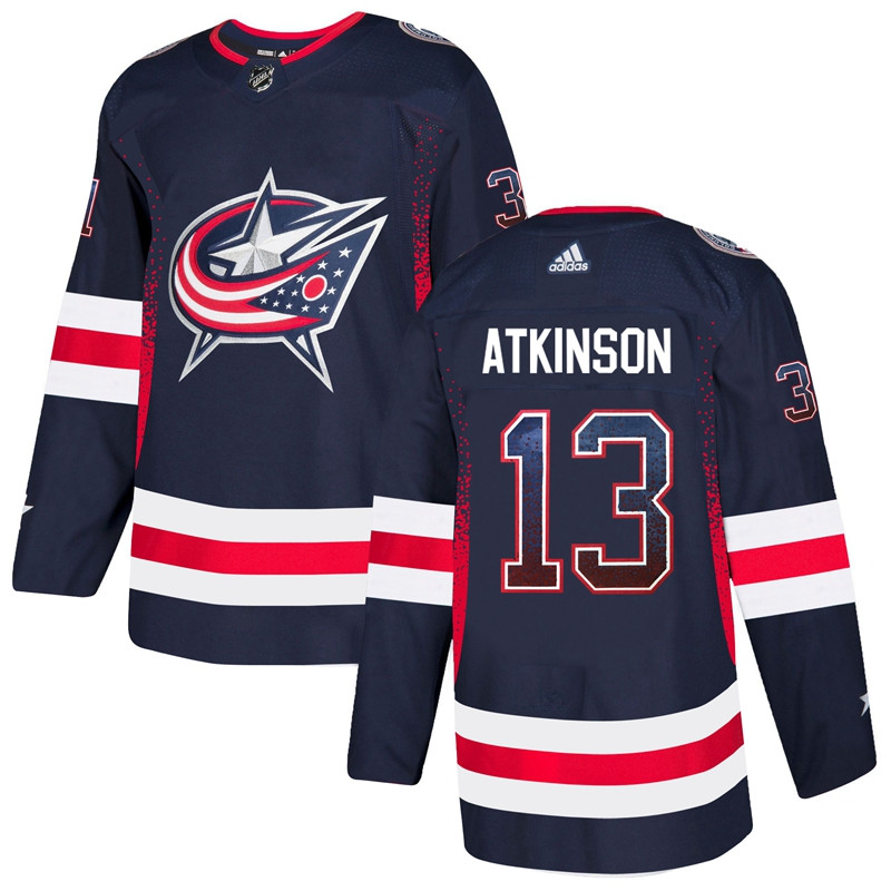 Blue Jackets 13 Cam Atkinson Navy Drift Fashion  Jersey