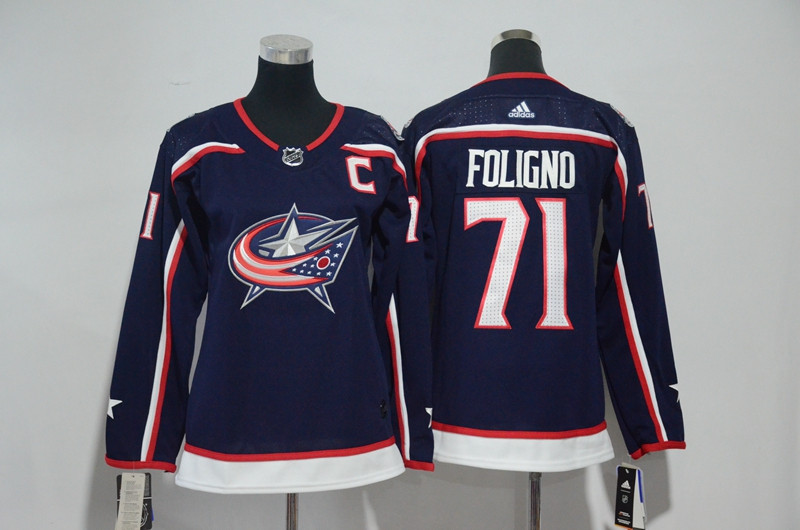 Blue Jackets 71 Nick Foligno Navy Women  Jersey