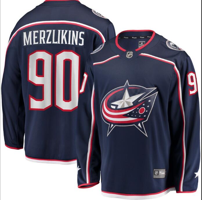 Blue Jackets 90 Elvis Merzlikins Navy Adidas Jersey