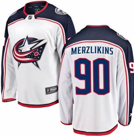 Blue Jackets 90 Elvis Merzlikins White Adidas Jersey