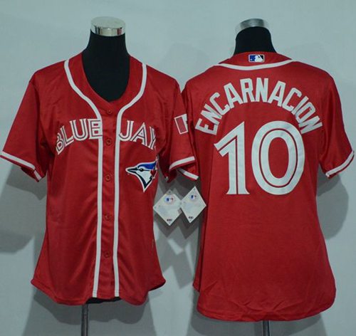 Blue Jays 10 Edwin Encarnacion Red Canada Day Women Stitched MLB Jersey