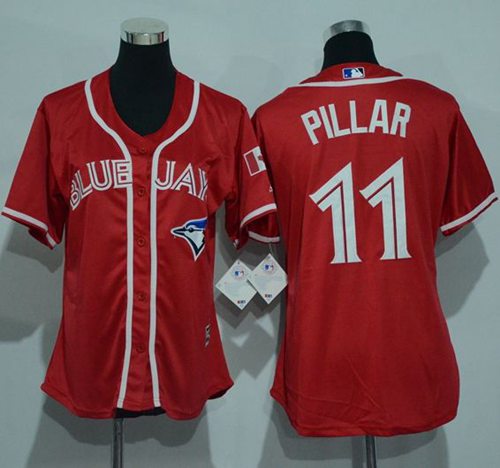 Blue Jays 11 Kevin Pillar Red Canada Day Women Stitched MLB Jersey