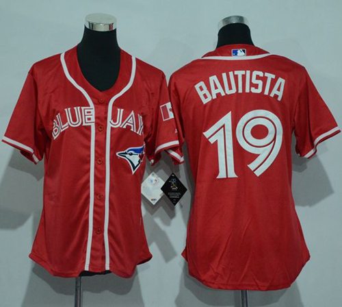 Blue Jays 19 Jose Bautista Red Canada Day Women Stitched MLB Jersey