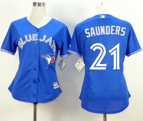 Blue Jays 21 Michael Saunders Blue Alternate Women Stitched MLB Jersey