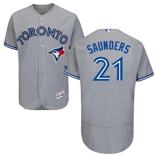 Blue Jays 21 Michael Saunders Grey Flexbase Authentic Collection Stitched MLB Jersey