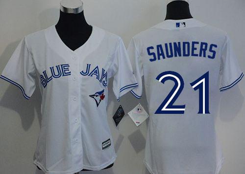 Blue Jays 21 Michael Saunders White Home Women Stitched MLB Jersey