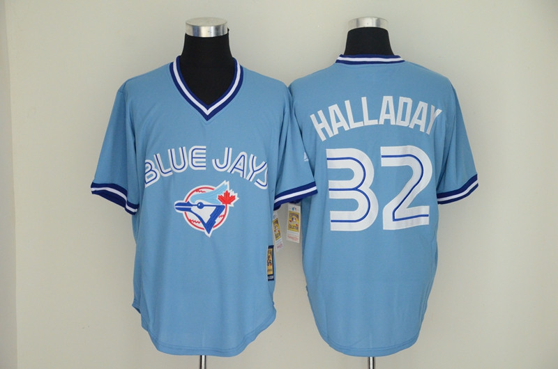 Blue Jays 32 Roy Halladay Light Blue Throwback Jersey
