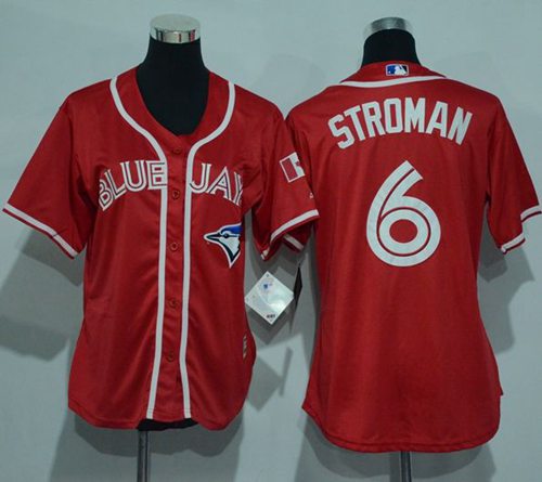 Blue Jays 6 Marcus Stroman Red Canada Day Women Stitched MLB Jersey