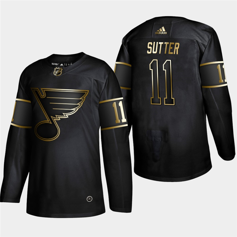 Blues 11 Brian Sutter Black Gold Adidas Jersey